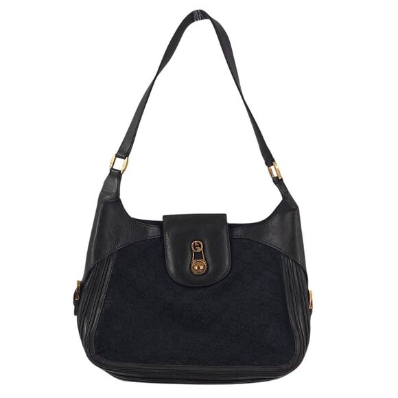 Rare Vintage Gucci Black Monogram Canvas Handbag with 24KT Gold Hardware | Circa - Picture 1 of 6